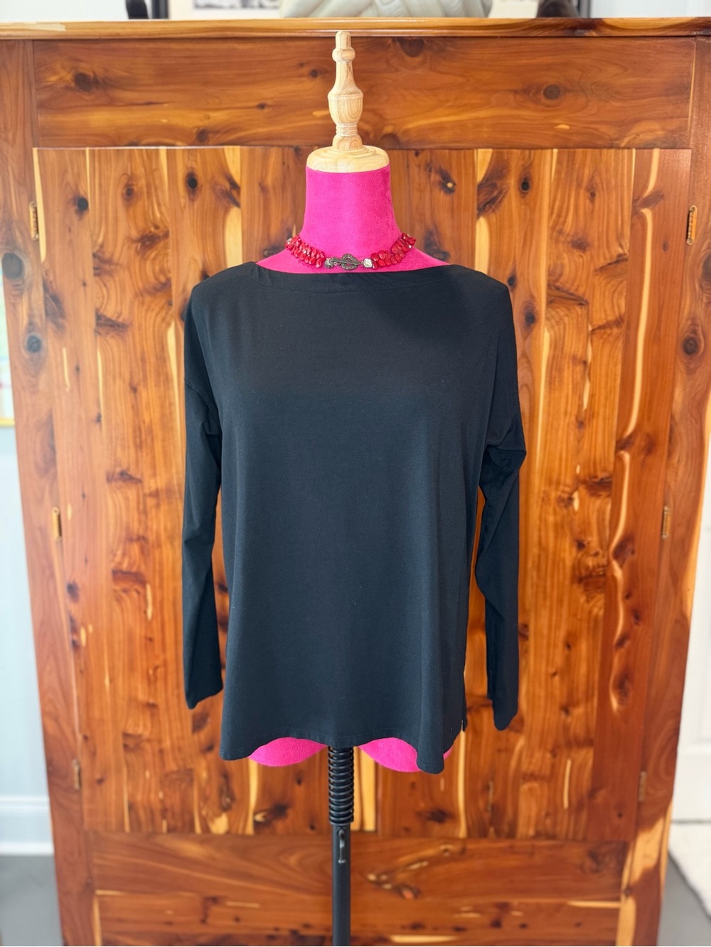 J. Jill Black Long-Sleeve Boatneck Top Size Small Petite